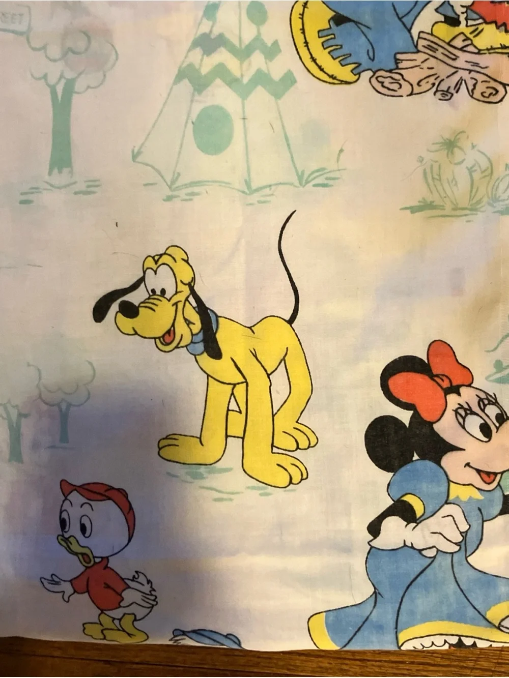 Vintage Disneyland Pacific Frontierland Mickey band Flat Top Sheet Twin Bed